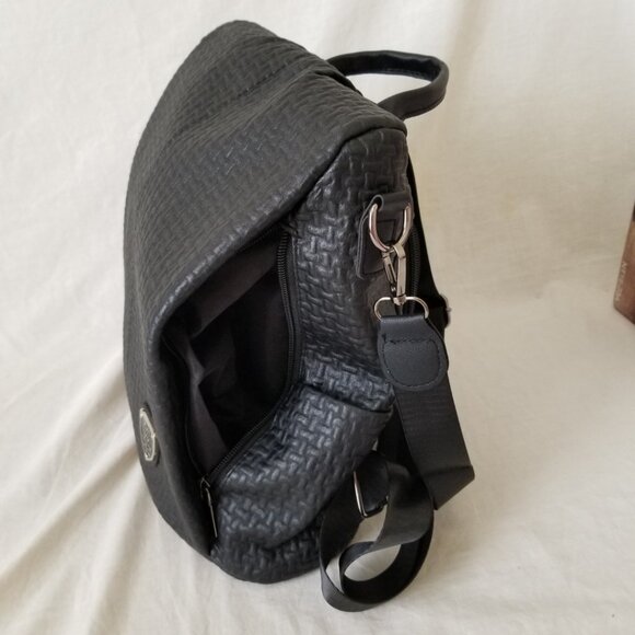 NEW! Black Faux Leather Midsize Backpack w/Rear Zipper Access & Detachable Strap - Picture 11 of 13